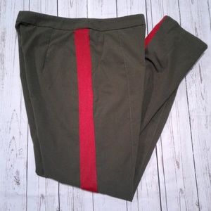 Women's Zaful Olive Green Red Stripe Pants Size 6